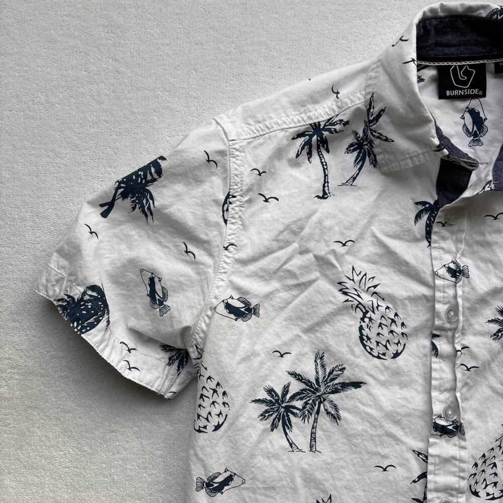 Burnside‎ Men Hawaiian Shirt Medium Short Sleeve Palm Tree Pineaple Fish - Picture 3 of 14